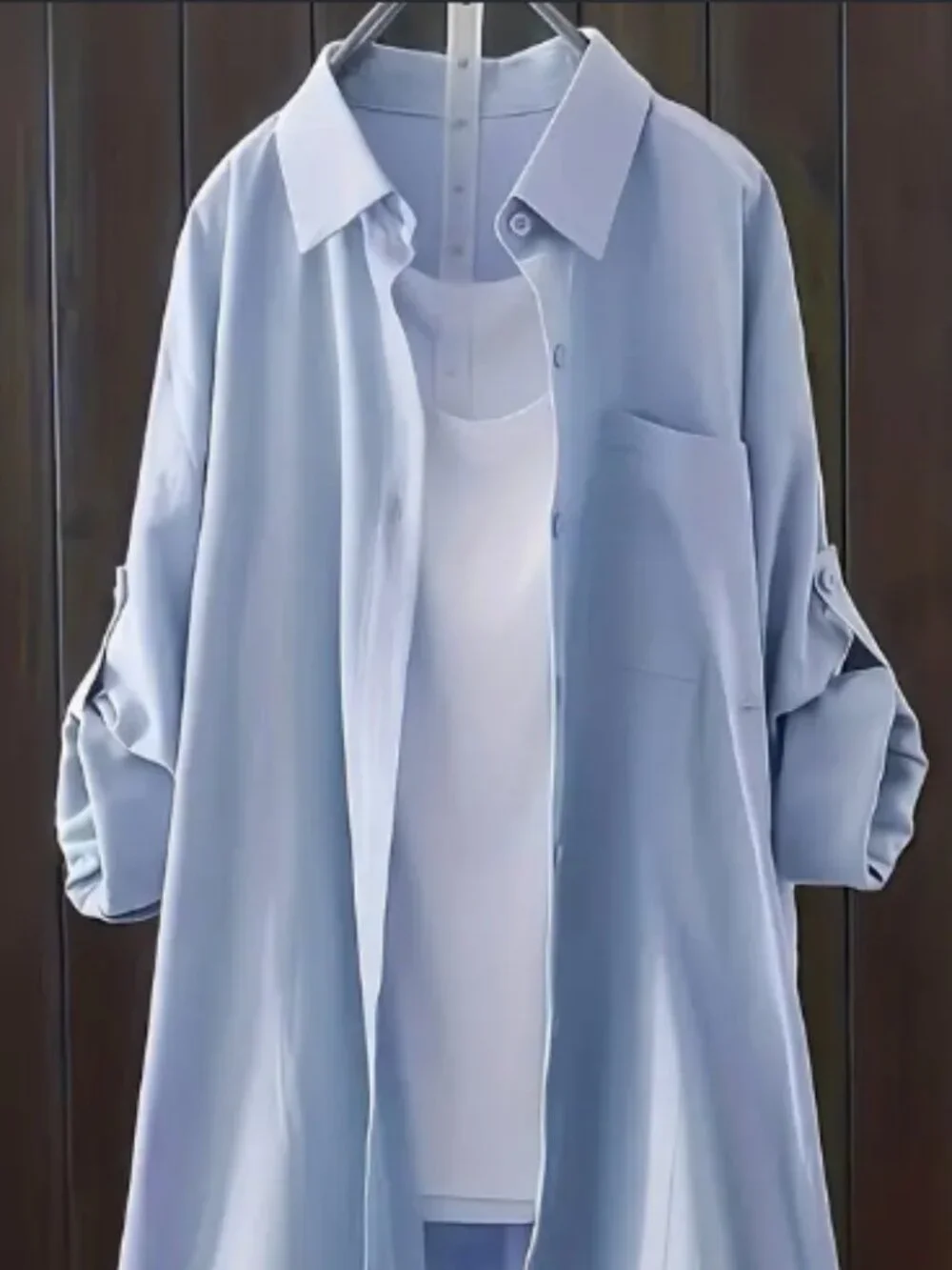 Women's Solid Color Long Sleeve Button Front Shirt with Patch Pocket Casual